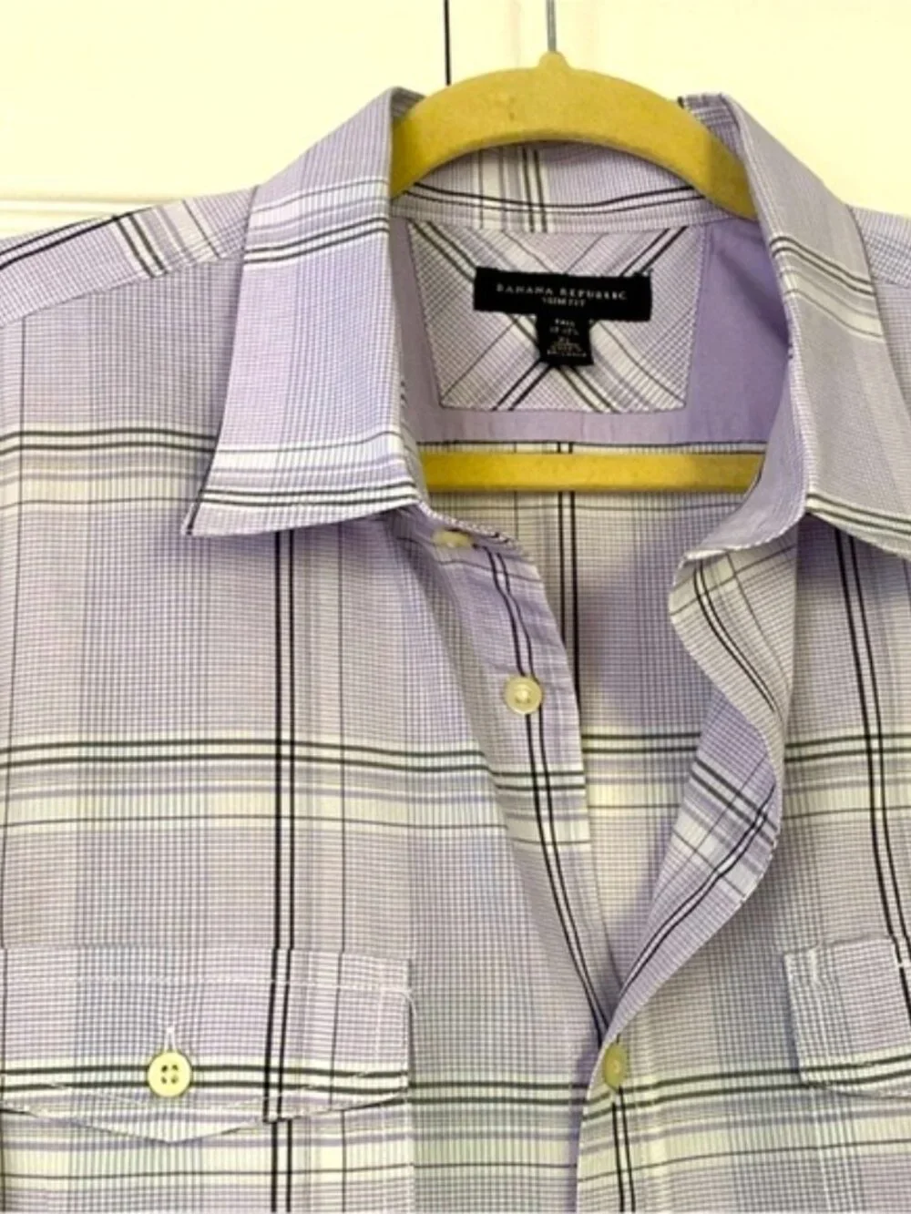 Banana Republic Dress Plaid Purple Shirt size Neck17.5